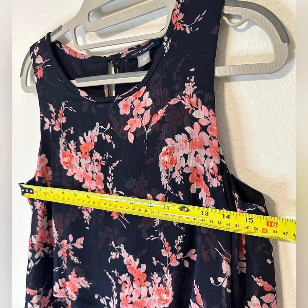 Tommy Hilfiger Size 6 Navy/Pink Chiffon Dress - Picture 8 of 9